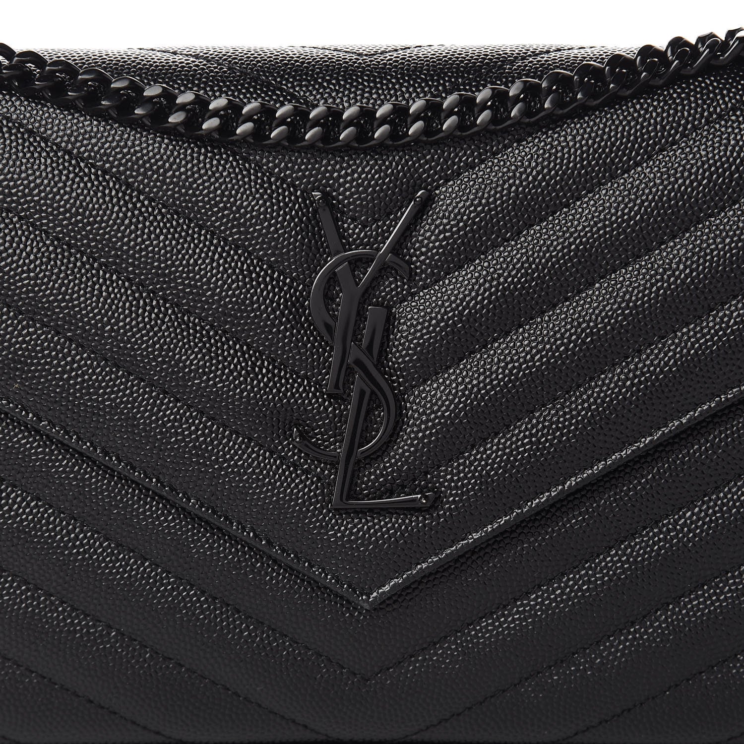 Saint Laurent Grain De Poudre Matelasse Chevron Monogram Chain Wallet Black 8 of 14