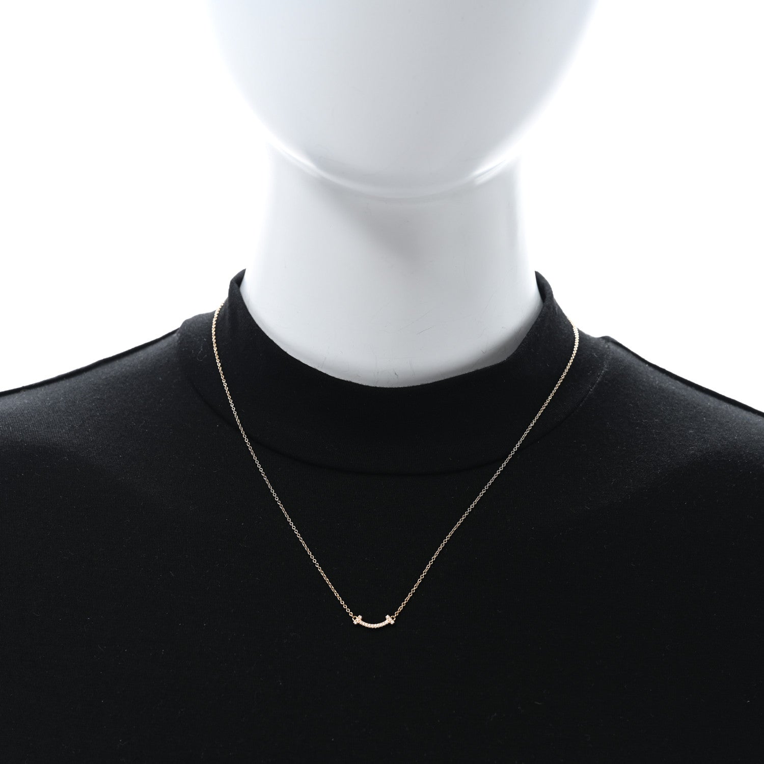 Tiffany 18K Rose Gold Diamond Mini T Smile Pendant Necklace 3 of 4