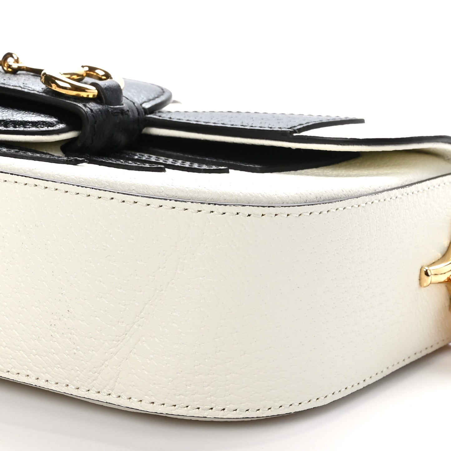 X ADIDAS Textured Dollar Calfskin Web Trefoil Mini Horsebit 1955 Shoulder Bag Off White Black