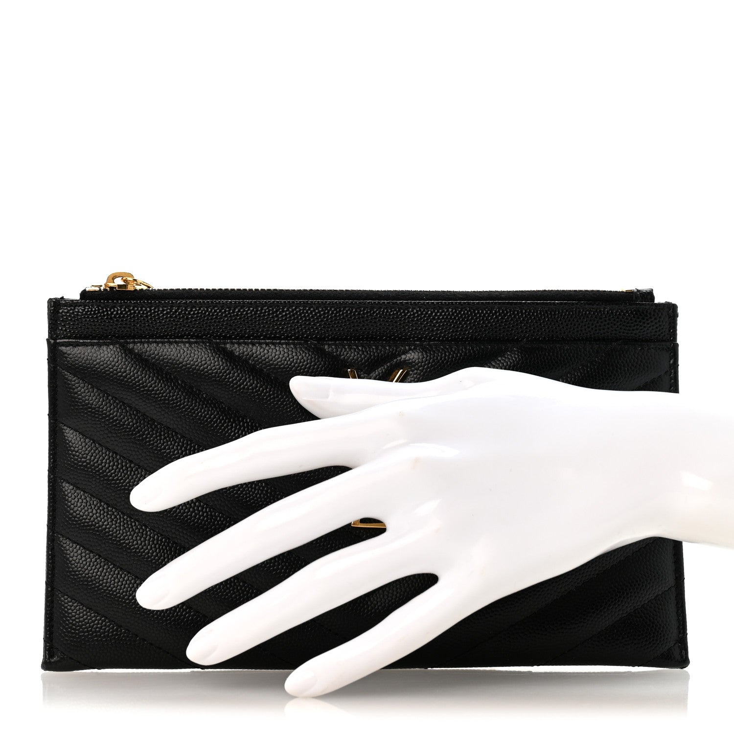 Saint Laurent Grain De Poudre Chevron Monogram Bill Pouch Black Black 2 of 9