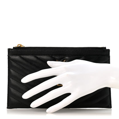 Saint Laurent Grain De Poudre Chevron Monogram Bill Pouch Black Black 2 of 9