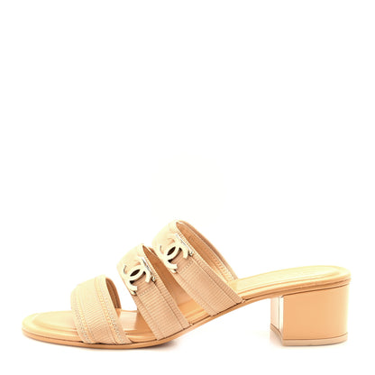 Chanel Fabric Metal CC Logo Mules 39.5 Beige 1 of 10