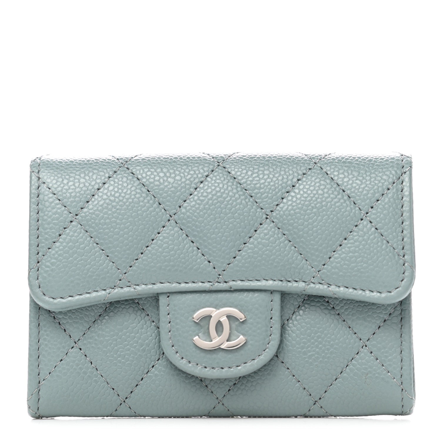 Chanel Caviar Quilted Flap Card Holder Wallet Light Blue 1 of 9