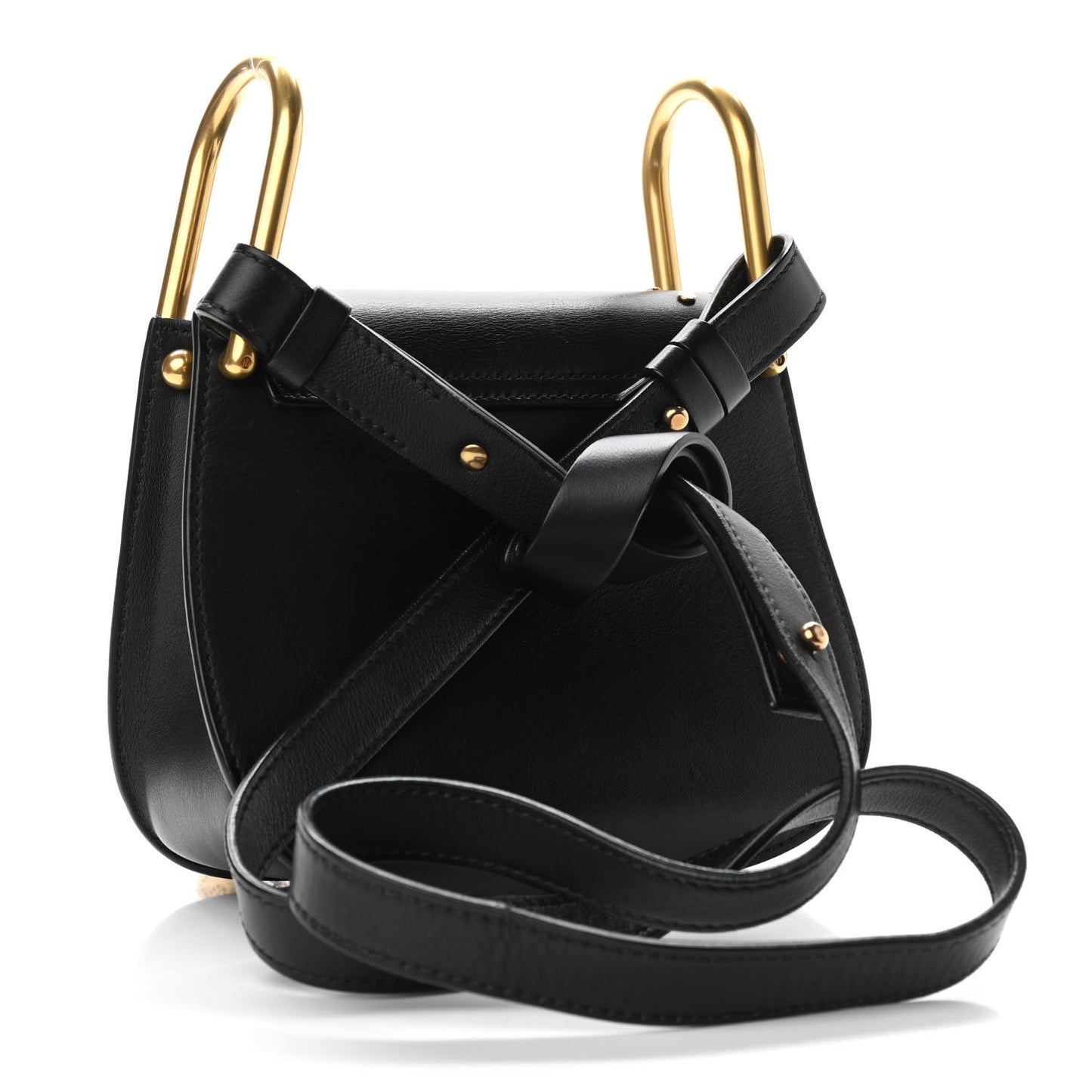 Calfskin Studded Charm Fringe Mini Hudson Crossbody Bag Black