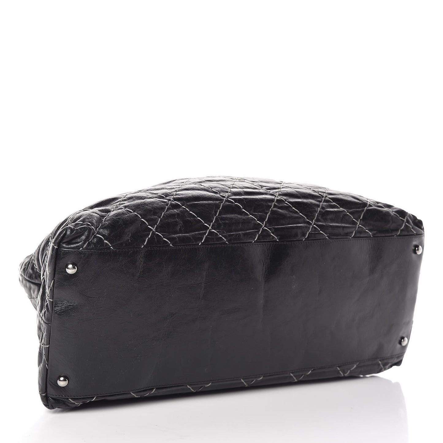 Glazed Goatskin Double Contrast Stitch Tote Black