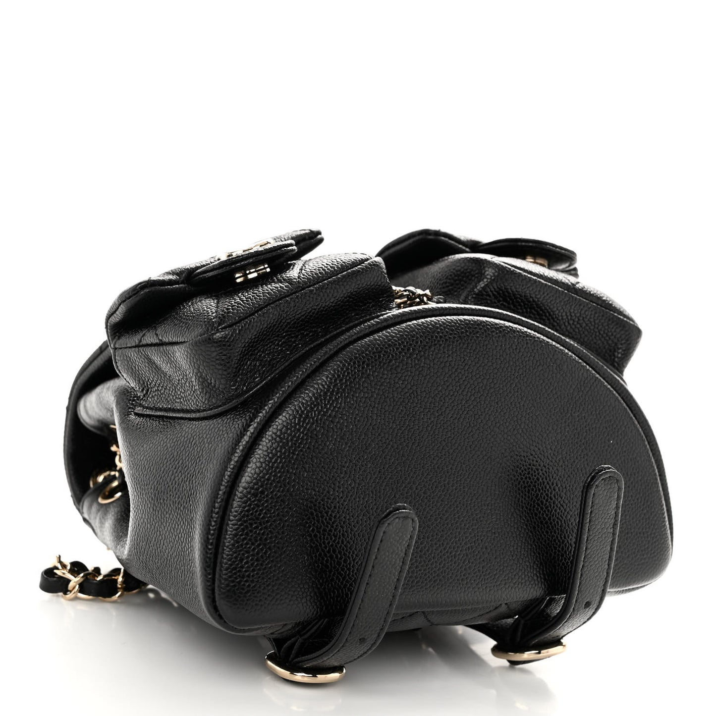 Shiny Caviar Quilted Small Duma Pockets Drawstring Backpack Black