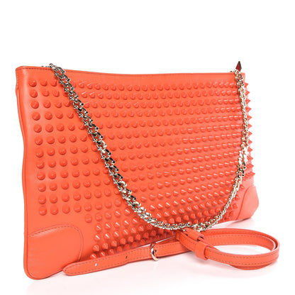 Christian Louboutin Calfskin Studded Loubiposh Chain Clutch Papaya 3 of 7