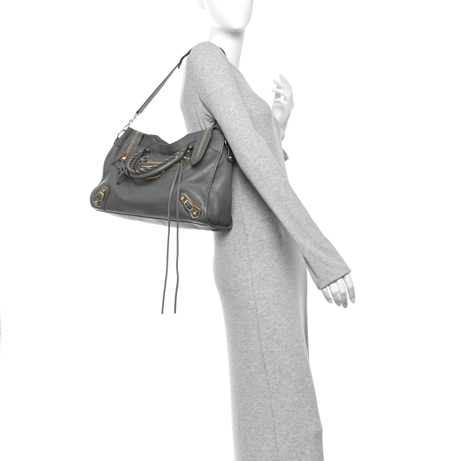 Balenciaga Chevre Gold Metallic Edge Hardware City Gris Acier