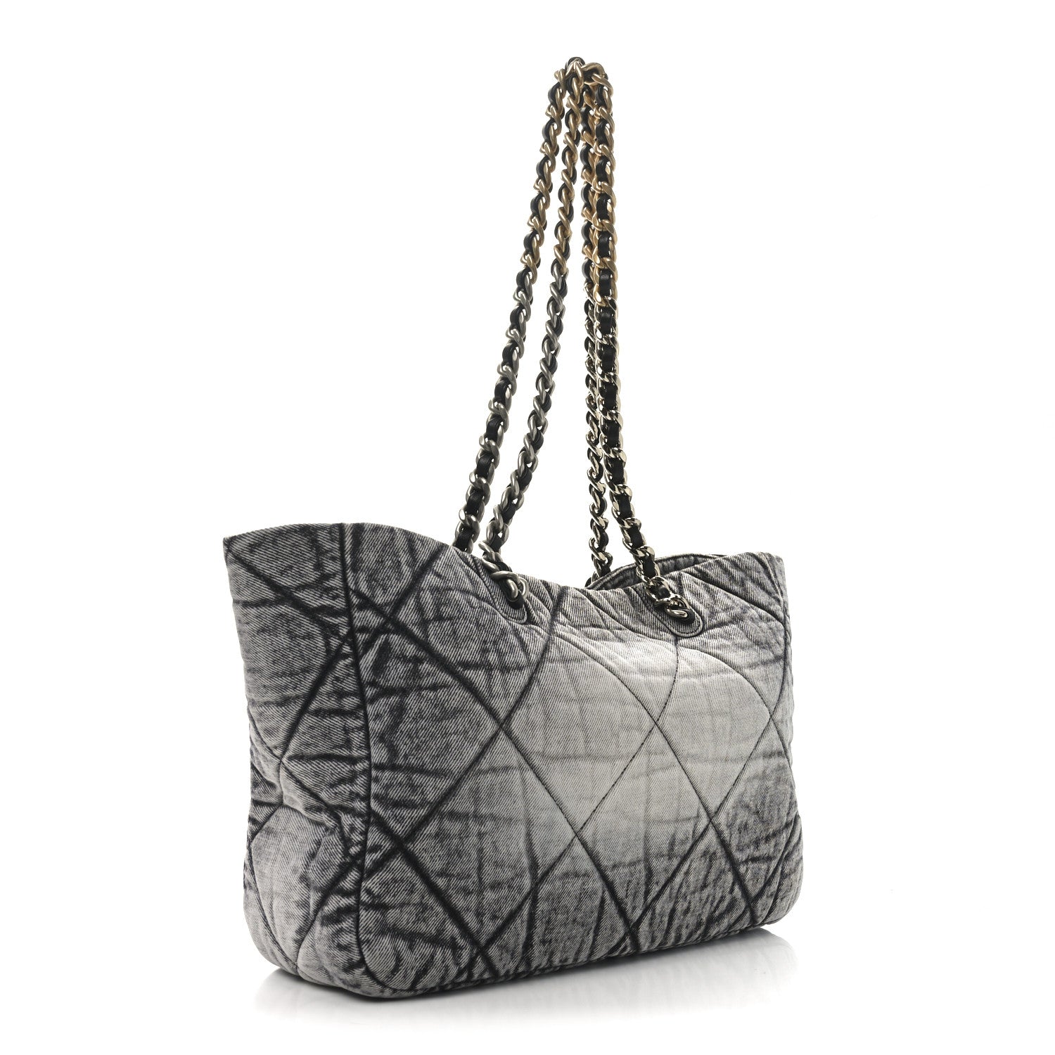 Chanel Washed Denim Quilted Chanel 19 East West Shopping Bag Black White 3 of 10