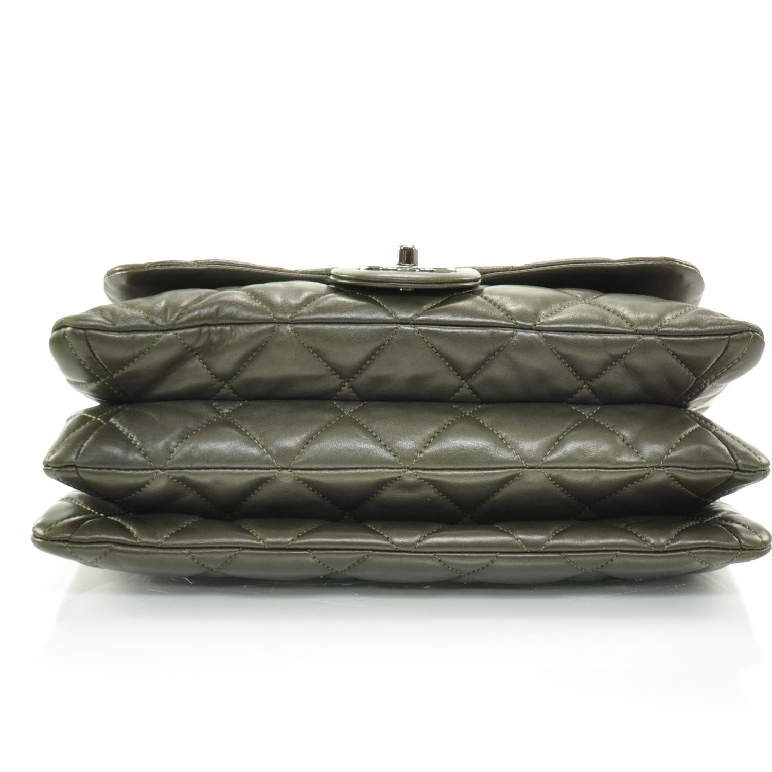 Chanel Lambskin Quilted 3 Flap Bag Dark Khaki 4 of 10