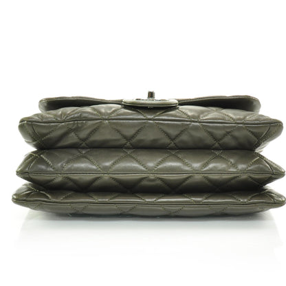 Chanel Lambskin Quilted 3 Flap Bag Dark Khaki 4 of 10