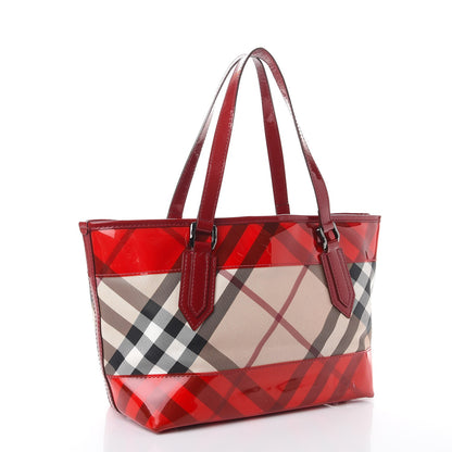 Burberry Supernova Check Patent Trim Shopper Tote Bag Red 3 of 12