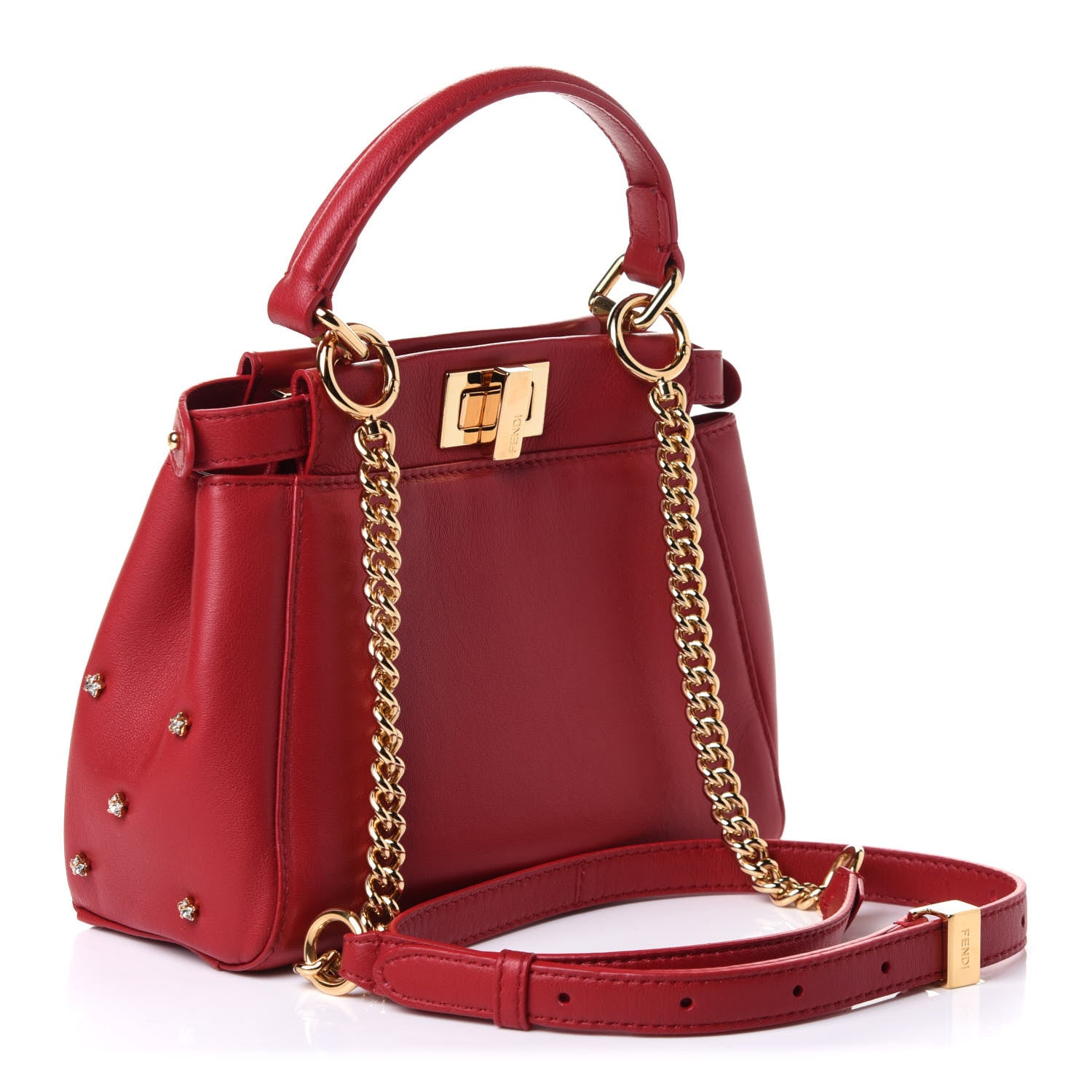 Fendi Nappa Crystal Stars Studded XS Peekaboo Iconic Satchel Fragola 3 of 11