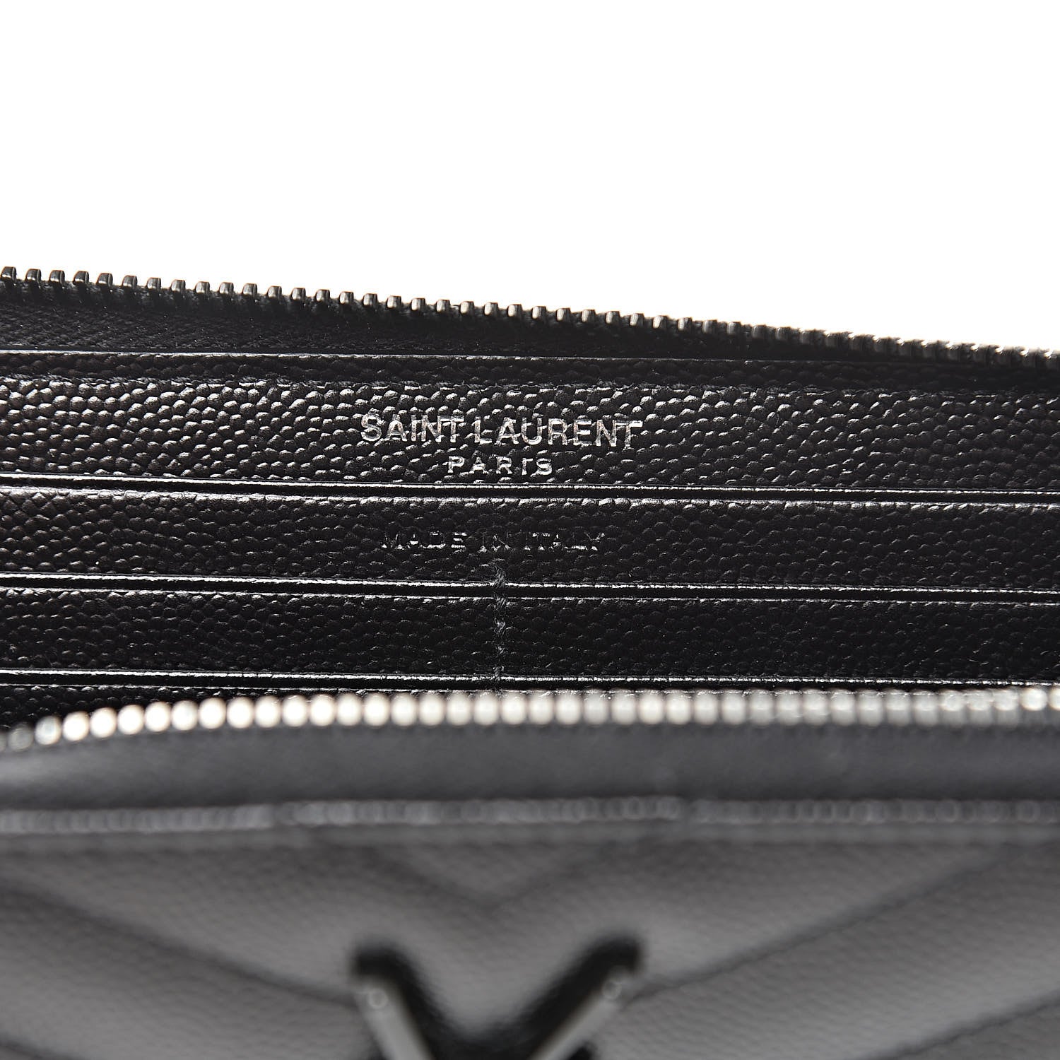 Saint Laurent Grain De Poudre Matelasse Chevron Monogram Zip Around Wallet Black 6 of 7