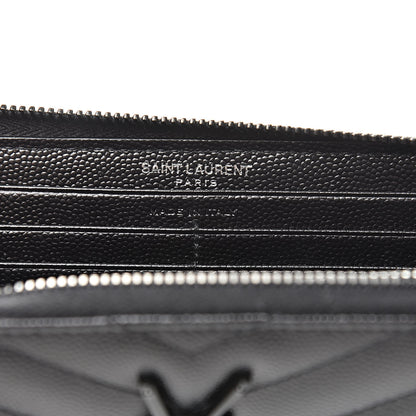 Saint Laurent Grain De Poudre Matelasse Chevron Monogram Zip Around Wallet Black 6 of 7