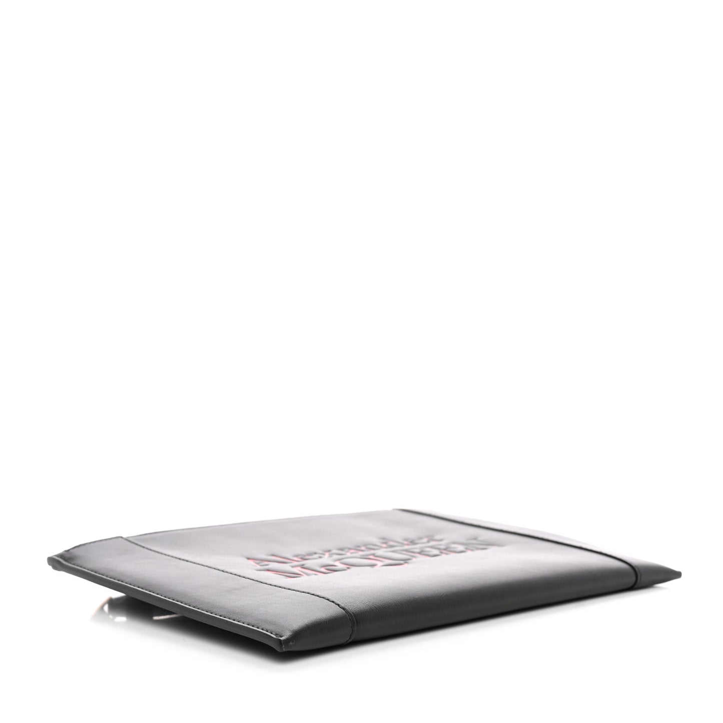 Calfskin Logo Zip Wristlet Pouch Black Red