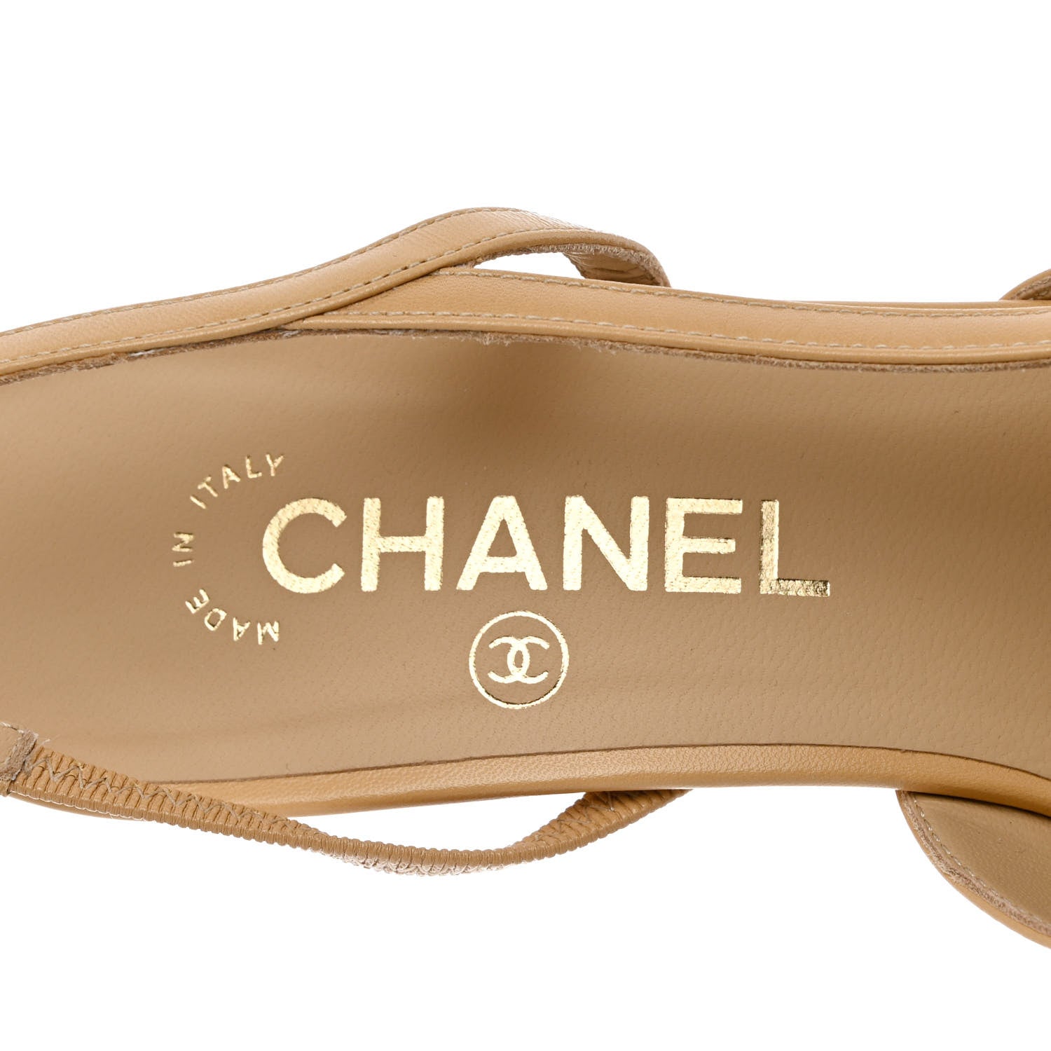 Chanel Goatskin Grosgrain Cap Toe CC Slingback Pumps 38 Beige Black 7 of 9
