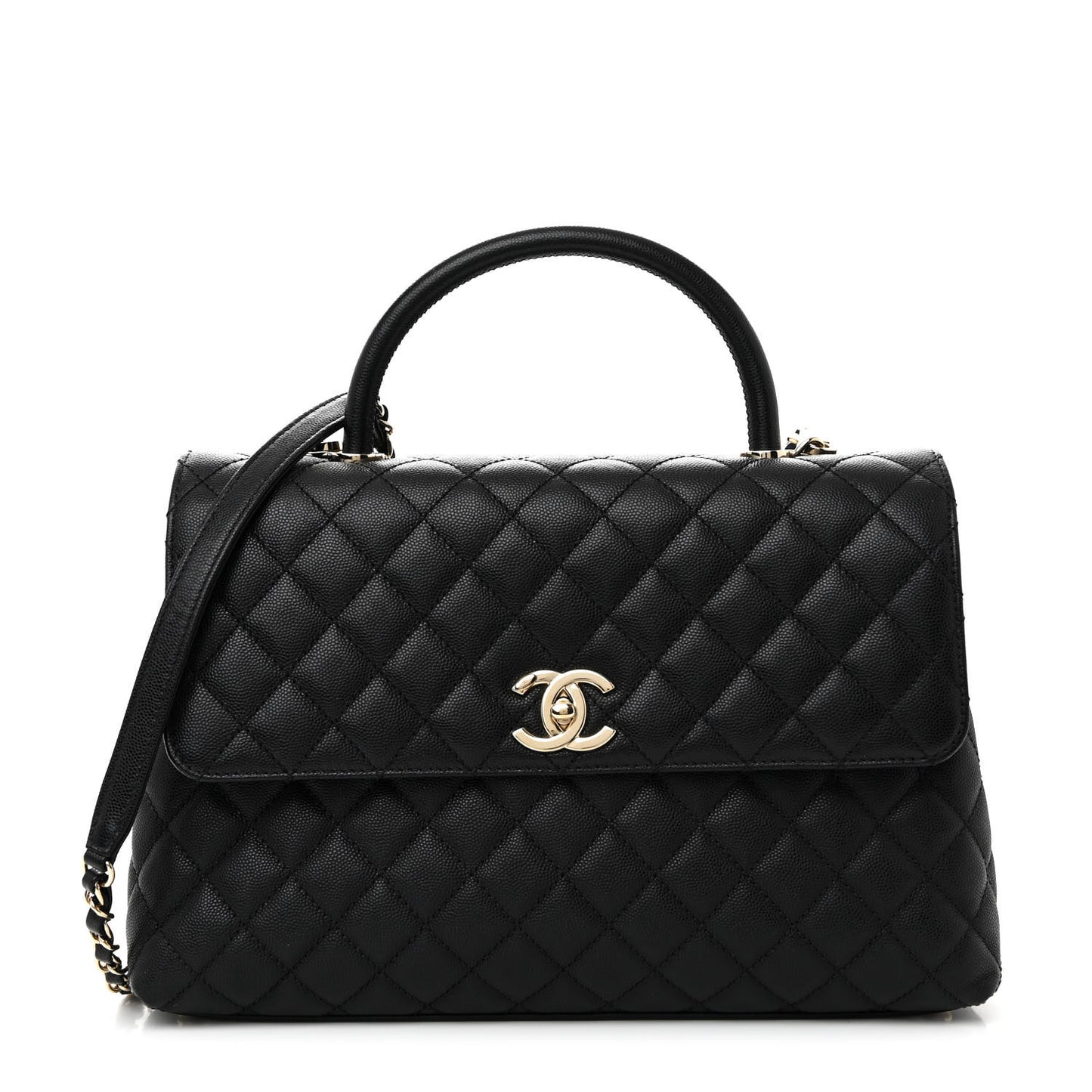 Caviar Quilted Medium Coco Handle Flap Black