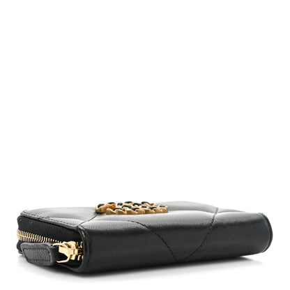 Chanel Lambskin Quilted Chanel 19 Zip Around Coin Purse Wallet Black 4 of 12