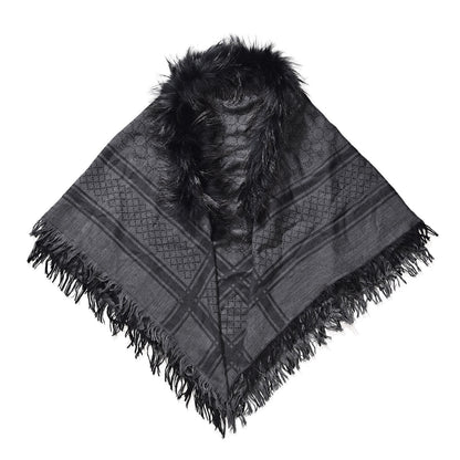 Gucci Wool Silk Fox Fur Monogram Shawl Scarf Black 1 of 4