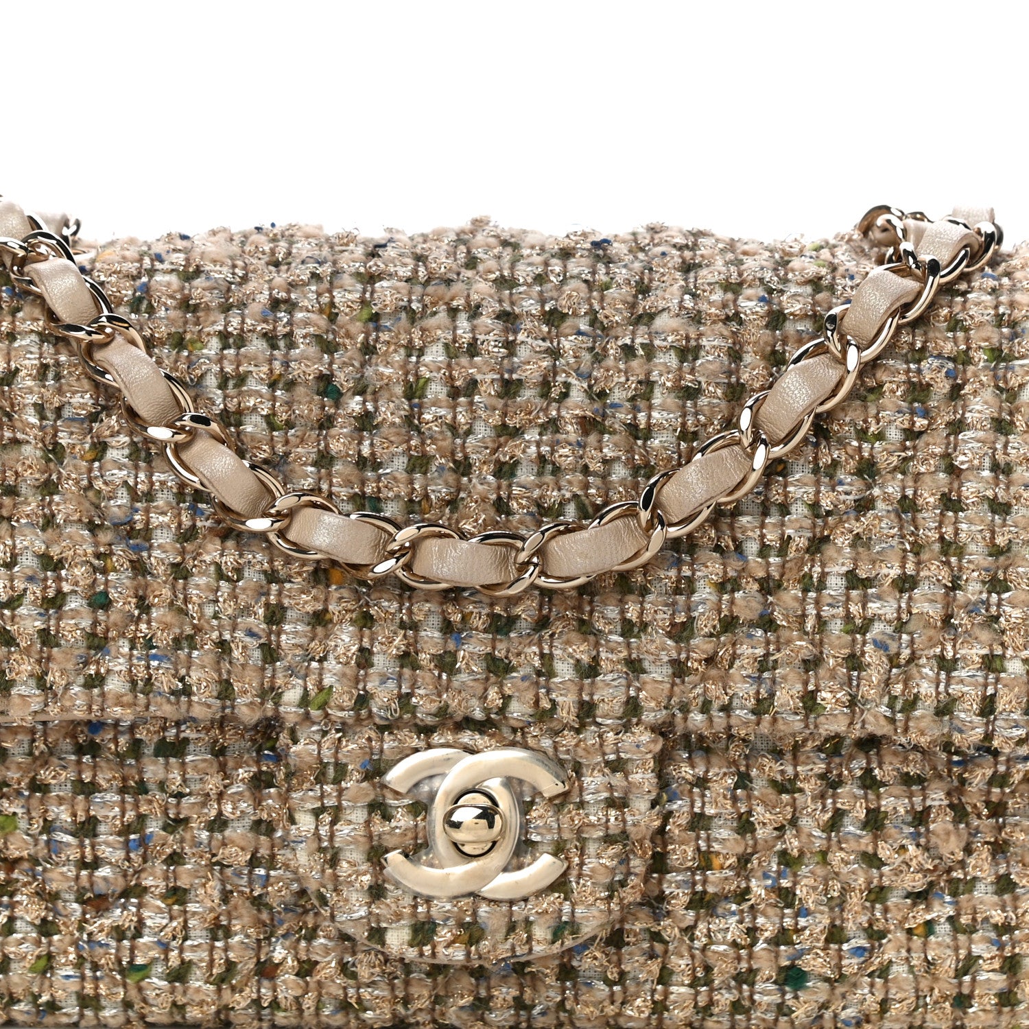 Chanel Tweed Quilted Mini Rectangular Flap Beige 8 of 10