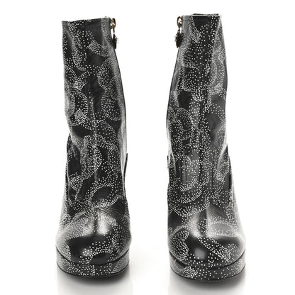 Chanel Calfskin Camellia Printed Ankle Boots 38.5 Black White 2 of 11