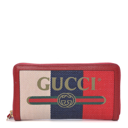 Gucci Canvas Sylvie Stripe Logo Zip Around Wallet Mystic White Hibiscus Red Maritime 1 of 7