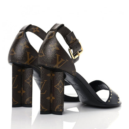 Louis Vuitton Calfskin Studded Monogram Silhouette Sandals 38.5 Black 4 of 10