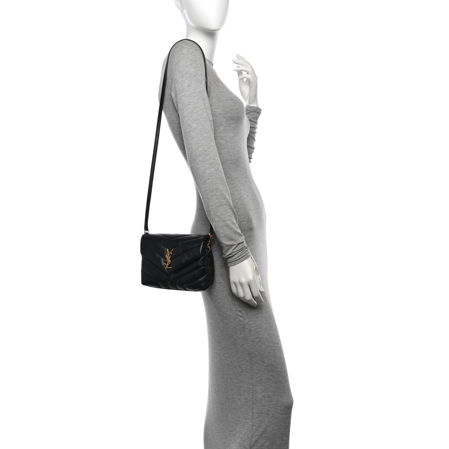 Saint Laurent Calfskin Y Quilted Monogram Toy Loulou Crossbody Bag Black 2 of 12