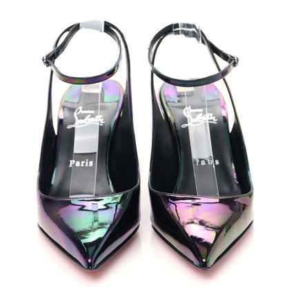 Christian Louboutin Patent Iridescent Sling Condorage 85 Wedge Pumps 39.5 Black 2 of 7
