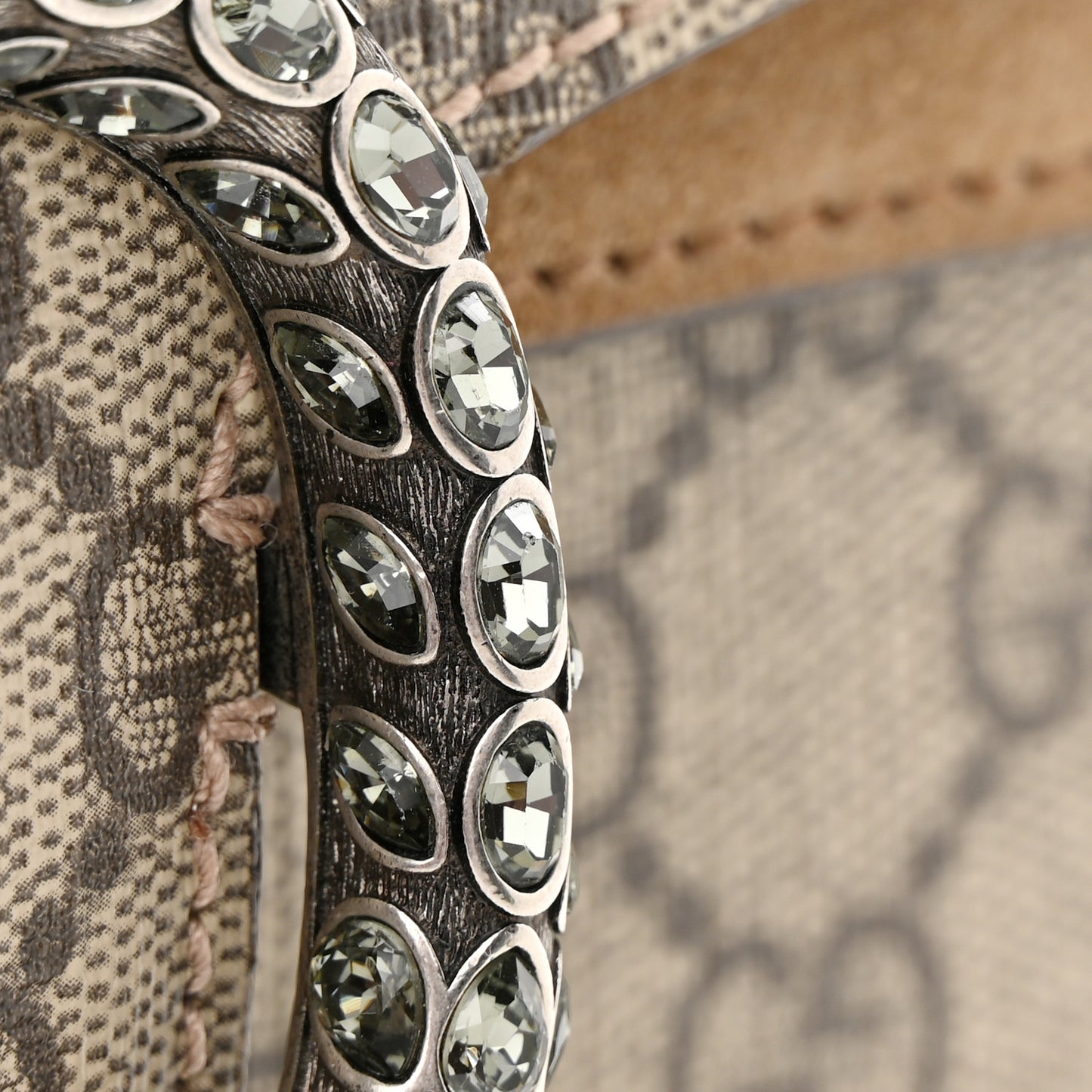 GG Supreme Monogram Suede Crystal Small Dionysus Shoulder Bag Beige Ebony Taupe