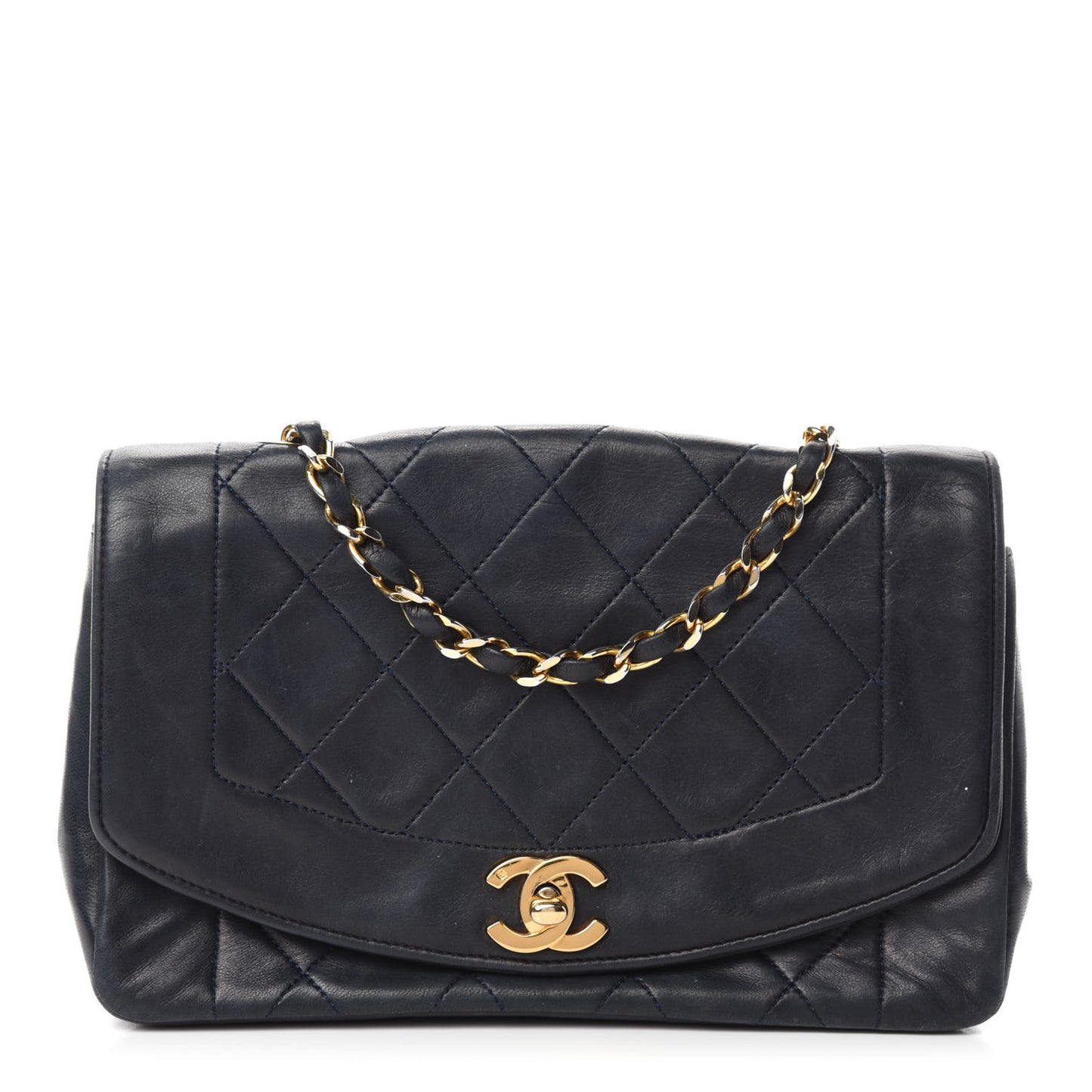 Lambskin Quilted Small Single Flap Bag Navy
