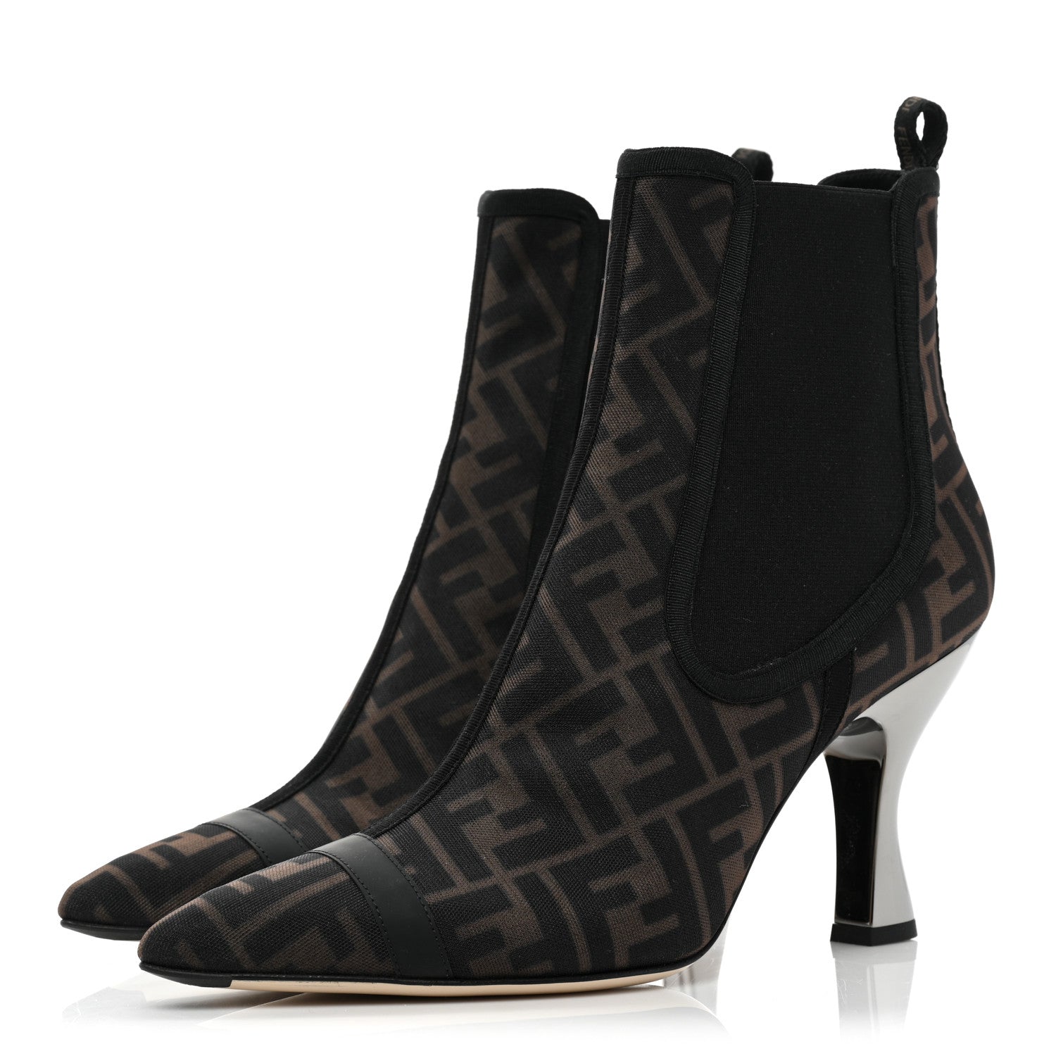 Fendi Mesh Tulle FF Colibri 85mm Ankle Booties 41 Tobacco Moro Black 3 of 8