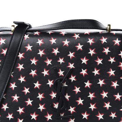 Saint Laurent Smooth Calfskin Star Print Small Spontini Saddle Bag Black Ivory Red 10 of 11