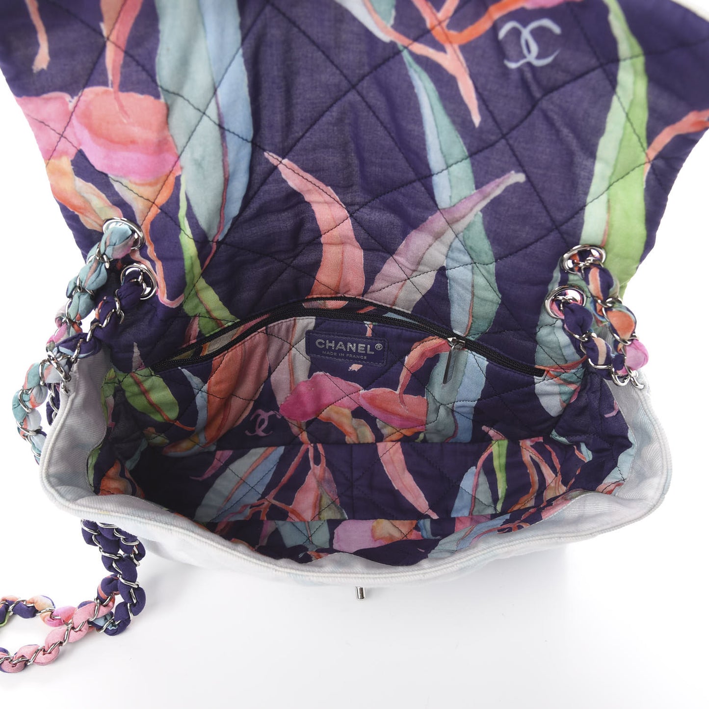 Canvas Quilted Printed Flap White Multicolor