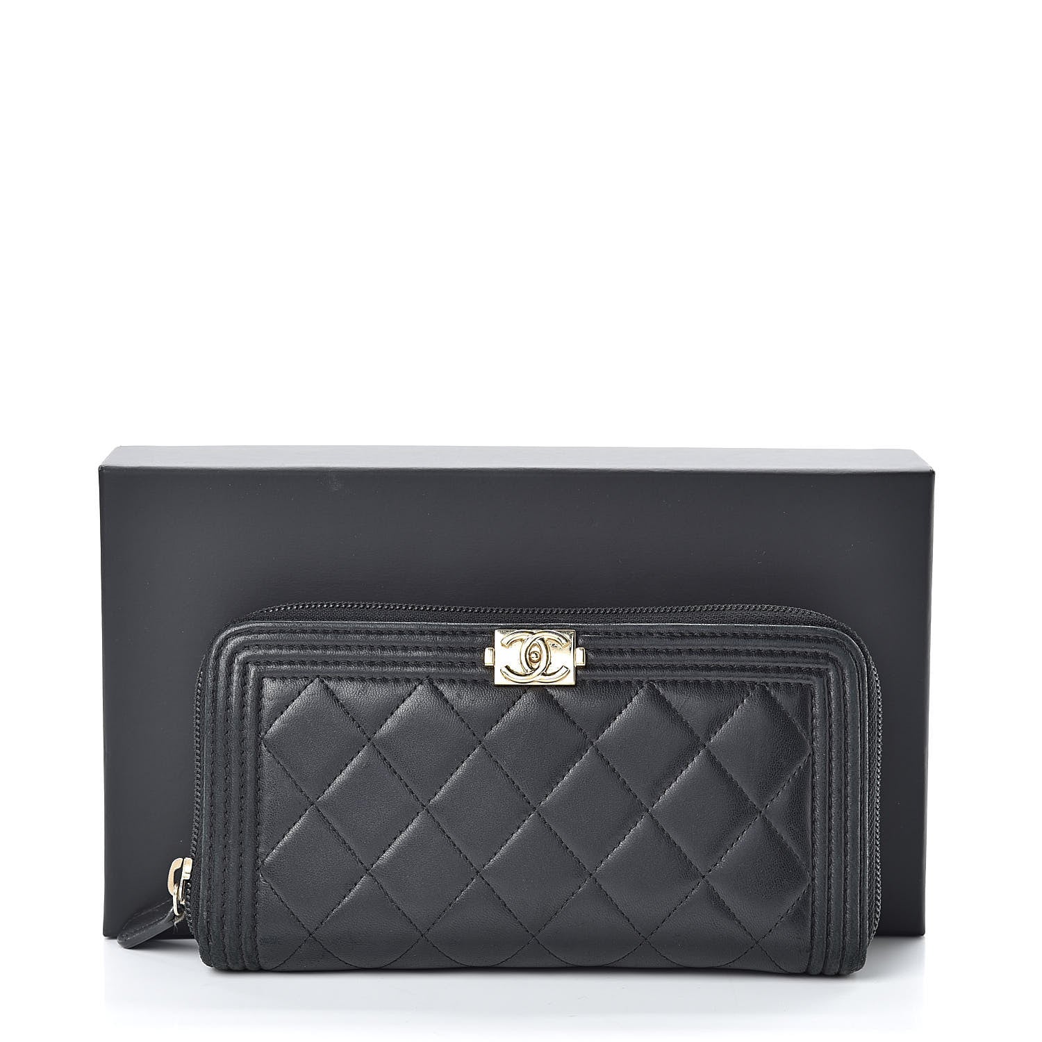 Chanel Lambskin Quilted Boy Zip Around Wallet Black 13 of 13