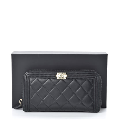 Chanel Lambskin Quilted Boy Zip Around Wallet Black 13 of 13
