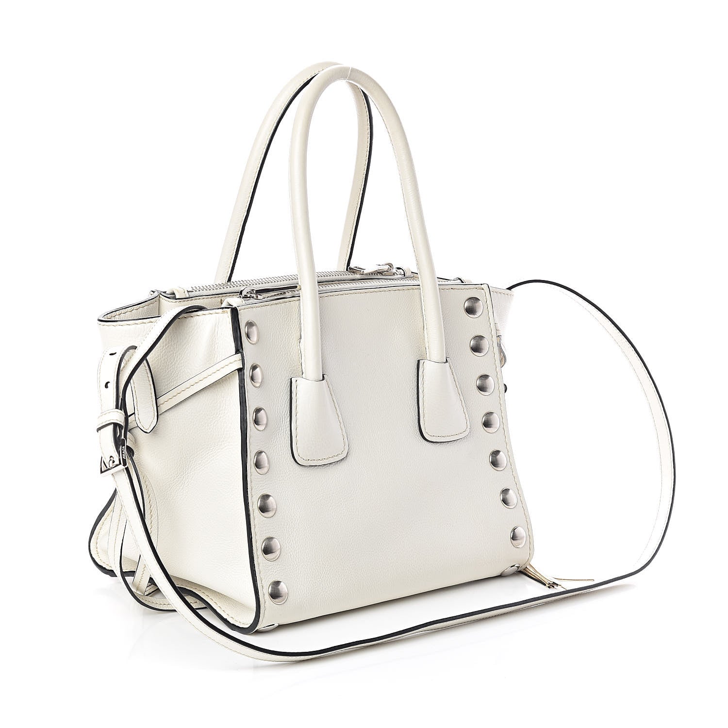 Prada Glace Calf Studded Twin Pocket Tote White 3 of 9