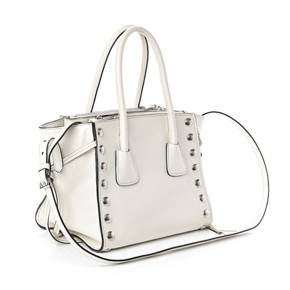 Prada Glace Calf Studded Twin Pocket Tote White 3 of 9