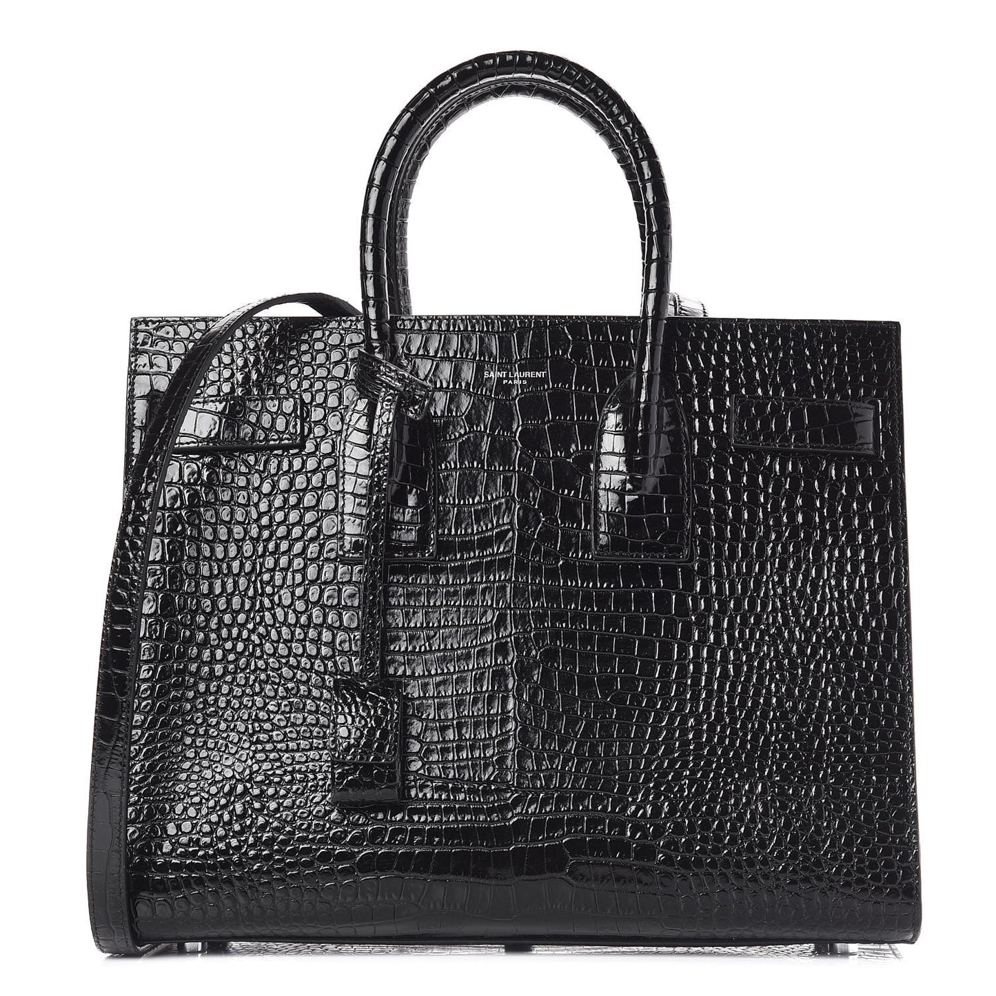 Calfskin Crocodile Embossed Small Sac de Jour Black