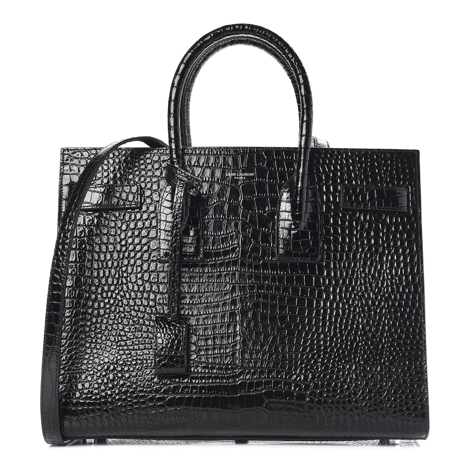 Saint Laurent Calfskin Crocodile Embossed Small Sac de Jour Black 1 of 9