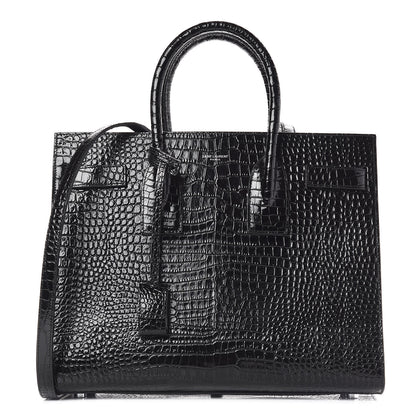 Saint Laurent Calfskin Crocodile Embossed Small Sac de Jour Black 1 of 9