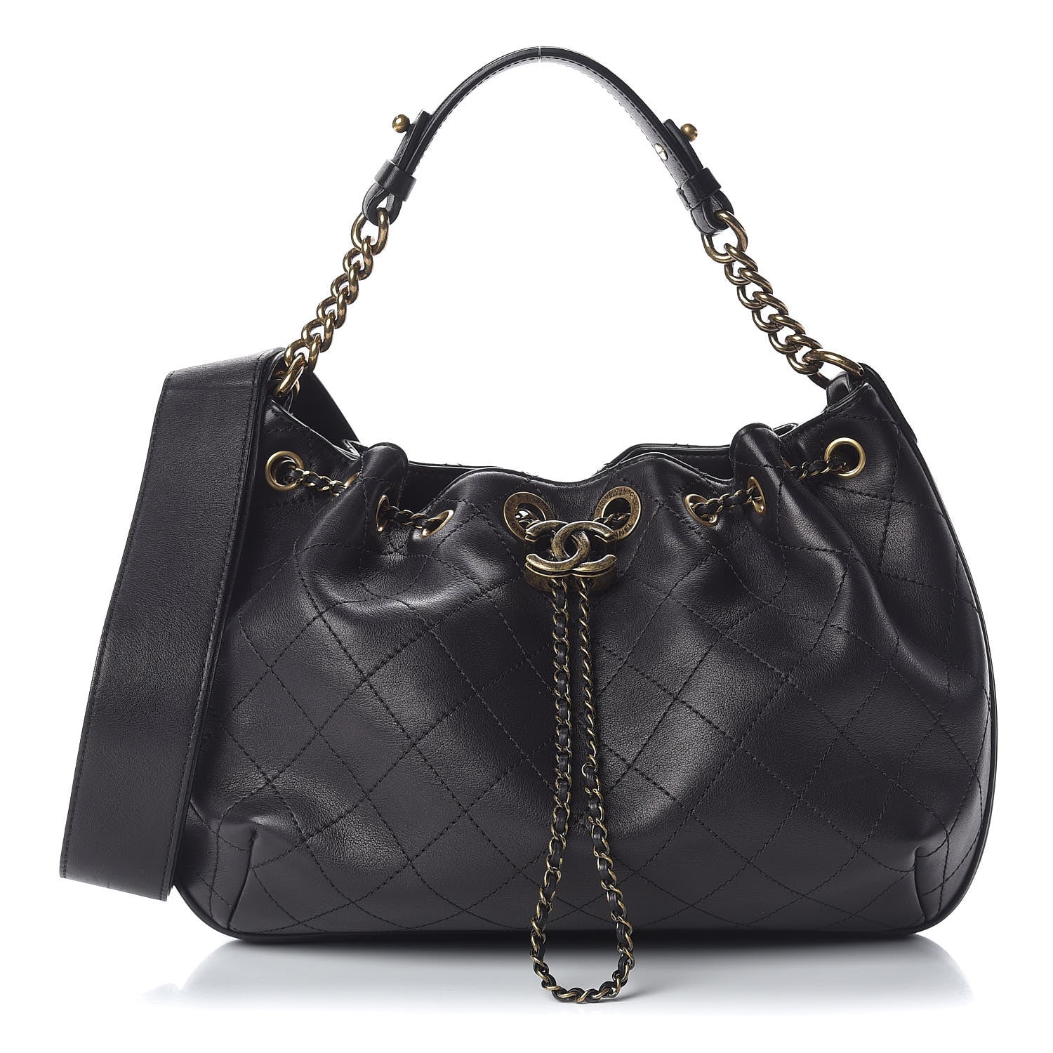 Chanel Calfskin Stitched Medium Drawstring CC Bag Black 1 of 13