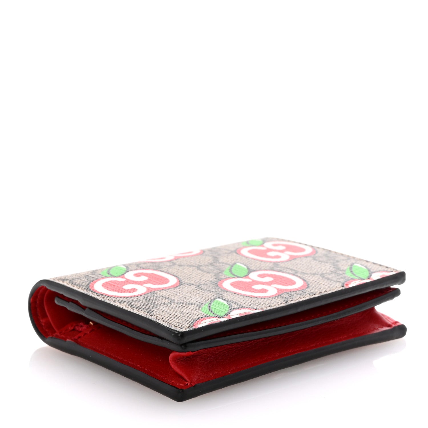 Gucci GG Supreme Monogram Apple Card Case Wallet Beige Multicolor Lobster Red 4 of 8