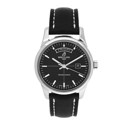 Breitling Stainless Steel Calfskin 43mm Transocean Day Date Automatic Watch Black A45310 1 of 5