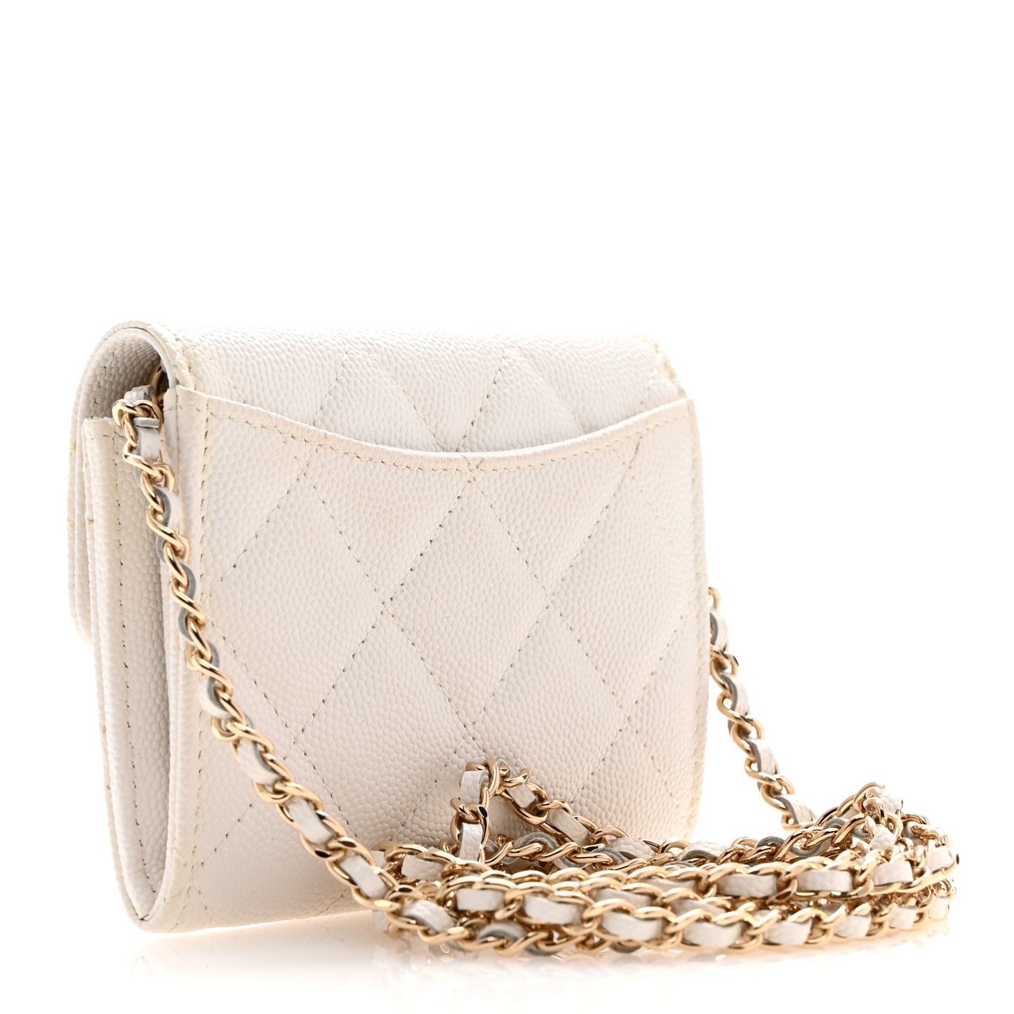 Caviar Quilted Flap Card Holder On Chain White