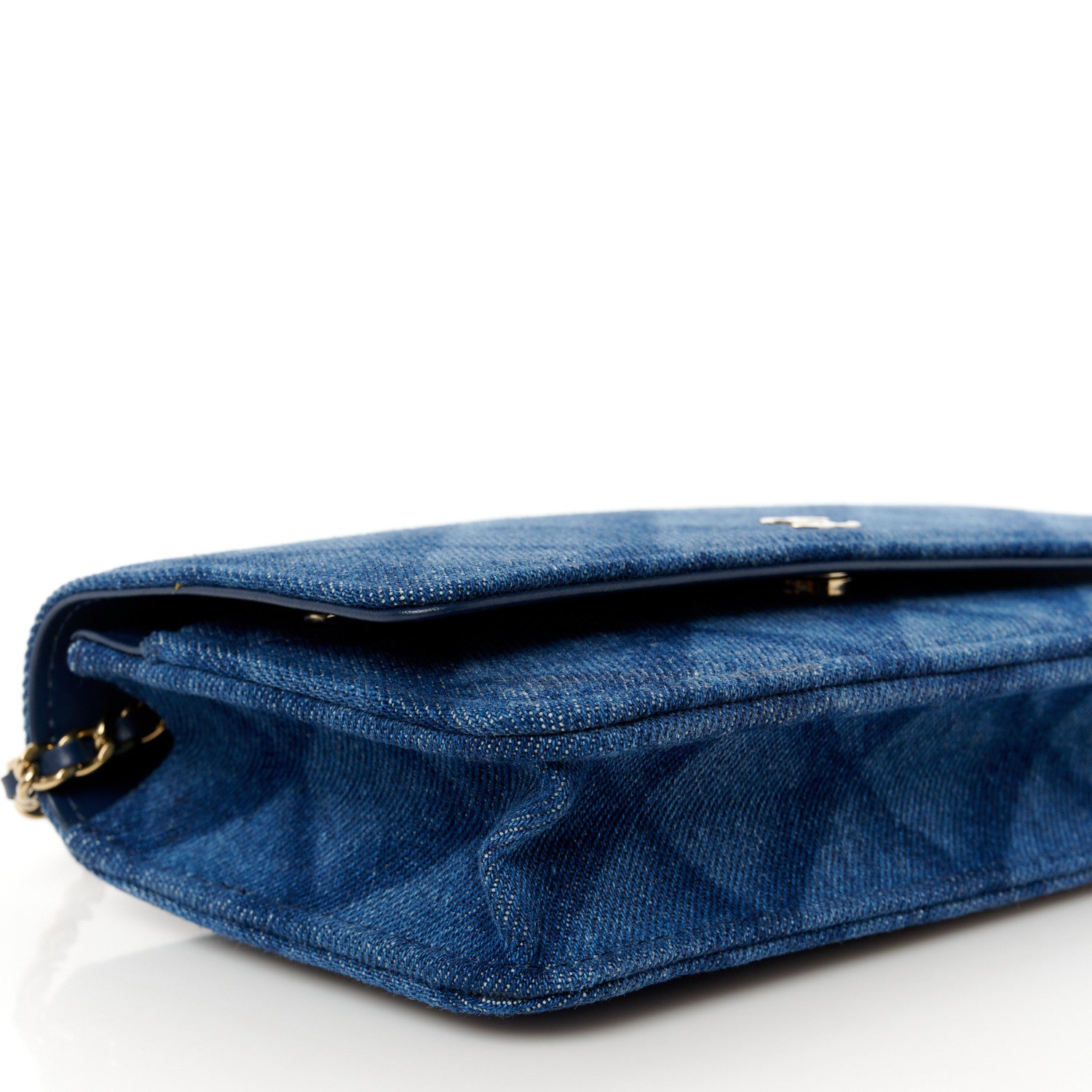Chanel Denim Printed Wallet On Chain WOC Dark Blue 10 of 11