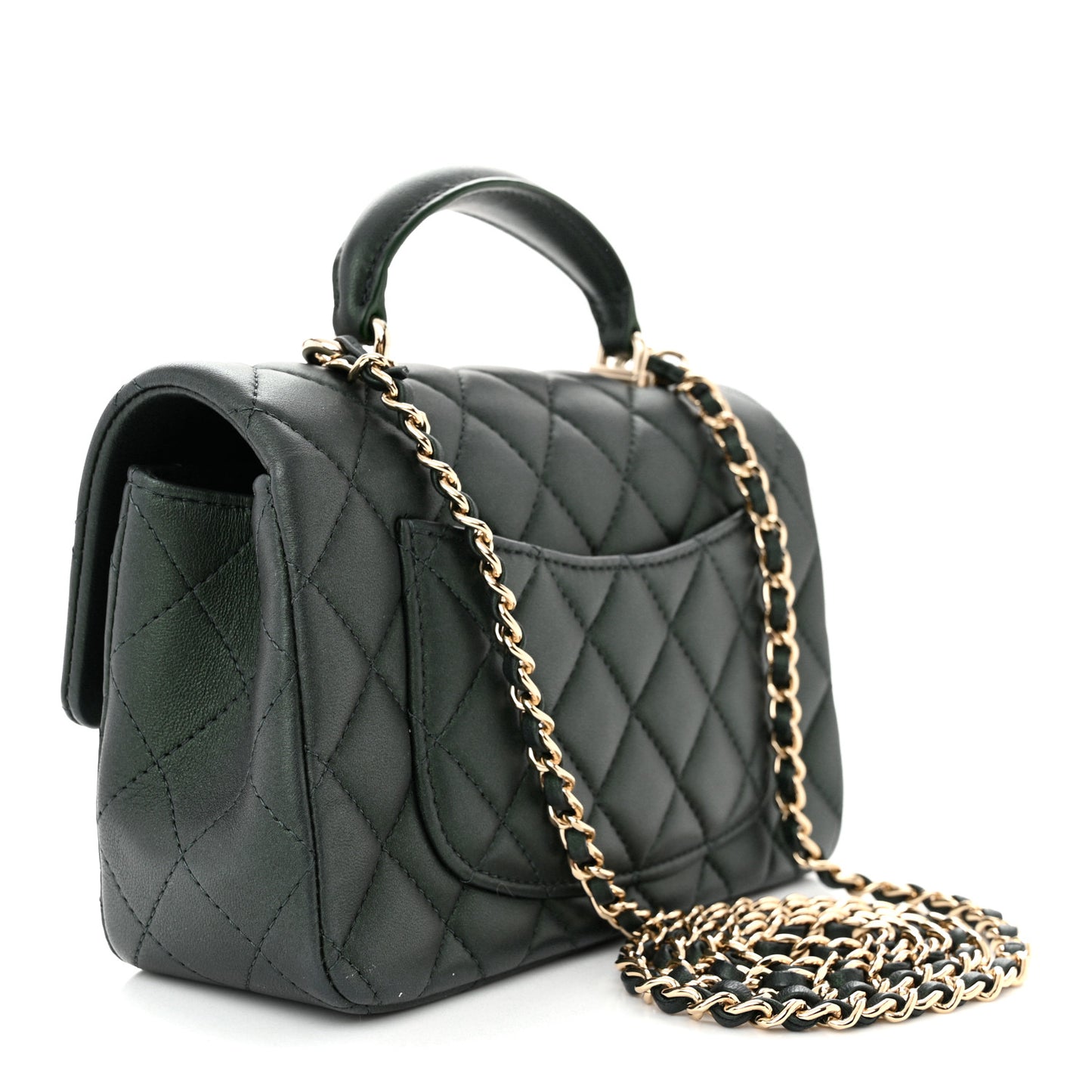 Iridescent Lambskin Quilted Mini Top Handle Rectangular Flap Dark Green