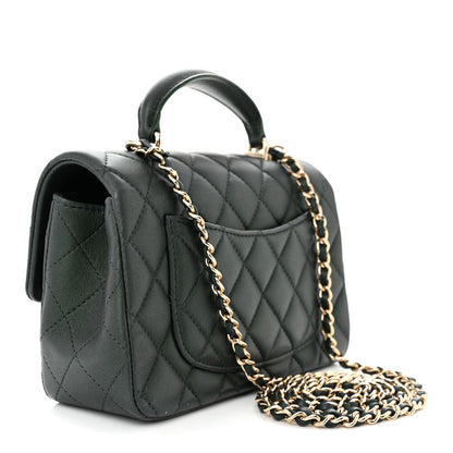 Chanel Iridescent Lambskin Quilted Mini Top Handle Rectangular Flap Dark Green 3 of 10