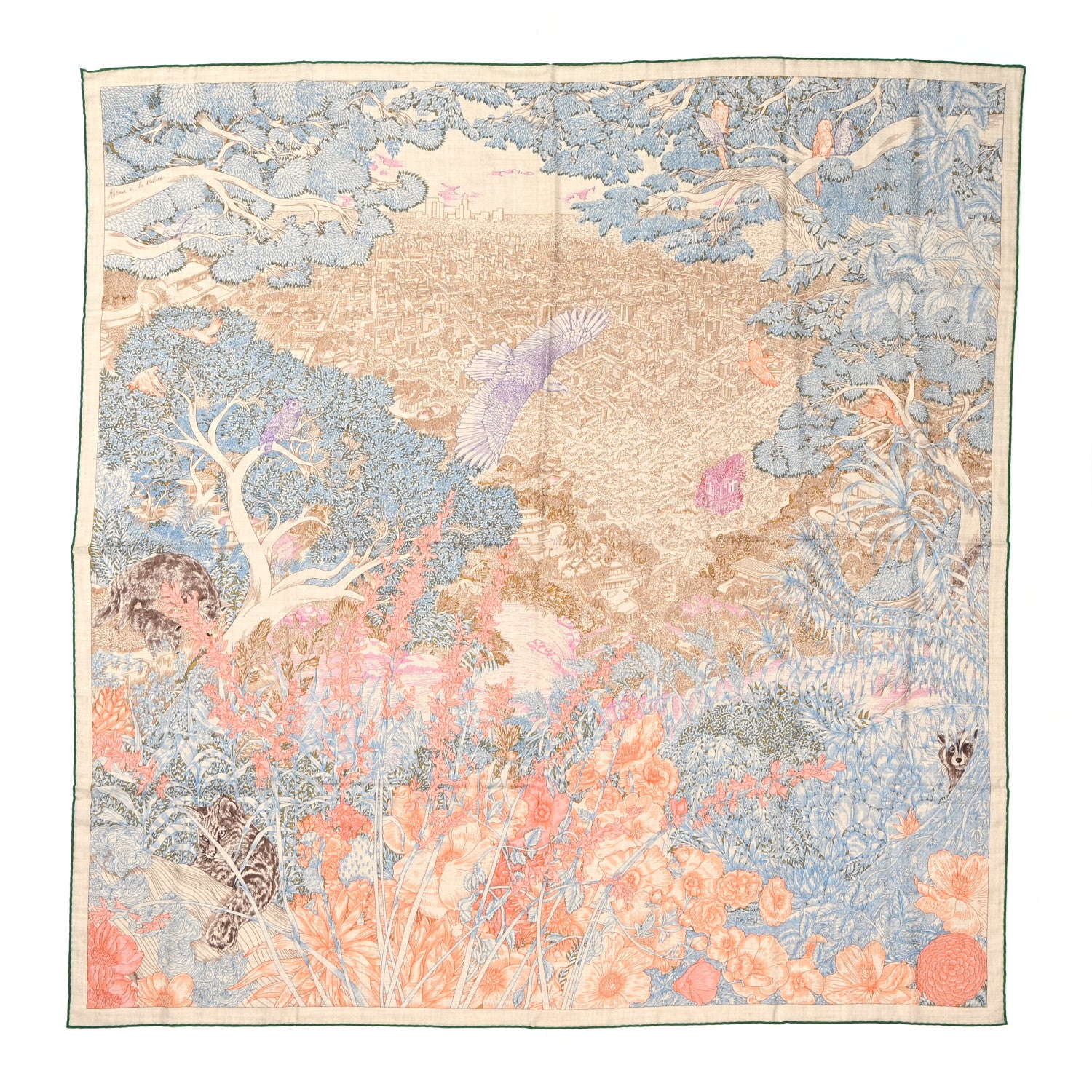 Hermes Cashmere Silk Retour a la Nature 140 Bleu Kaki Orange 1 of 5